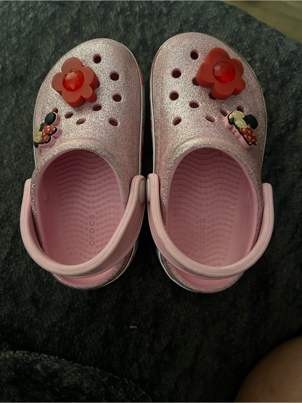 Disney Minnie light up flower pink glitter crocs size 8